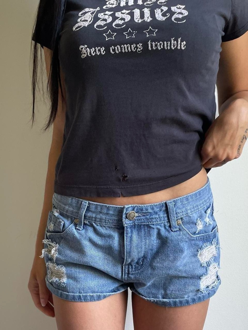 Aviva Low Rise Denim Mini Shorts